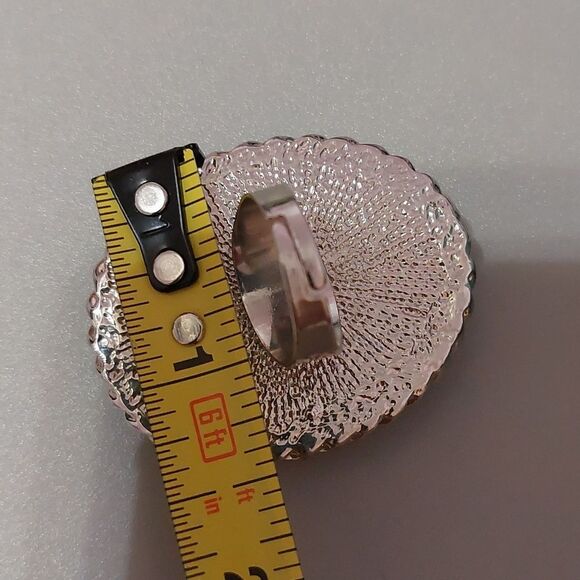 Oversized Faux Turquoise Cabochon Ring with Adjustable Band Silver Tone - Picture 6 of 6